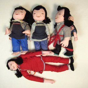 VTG Michael Lee Micale Lot of 4 Handmade Signed Stuffed Dolls 15" and 21"